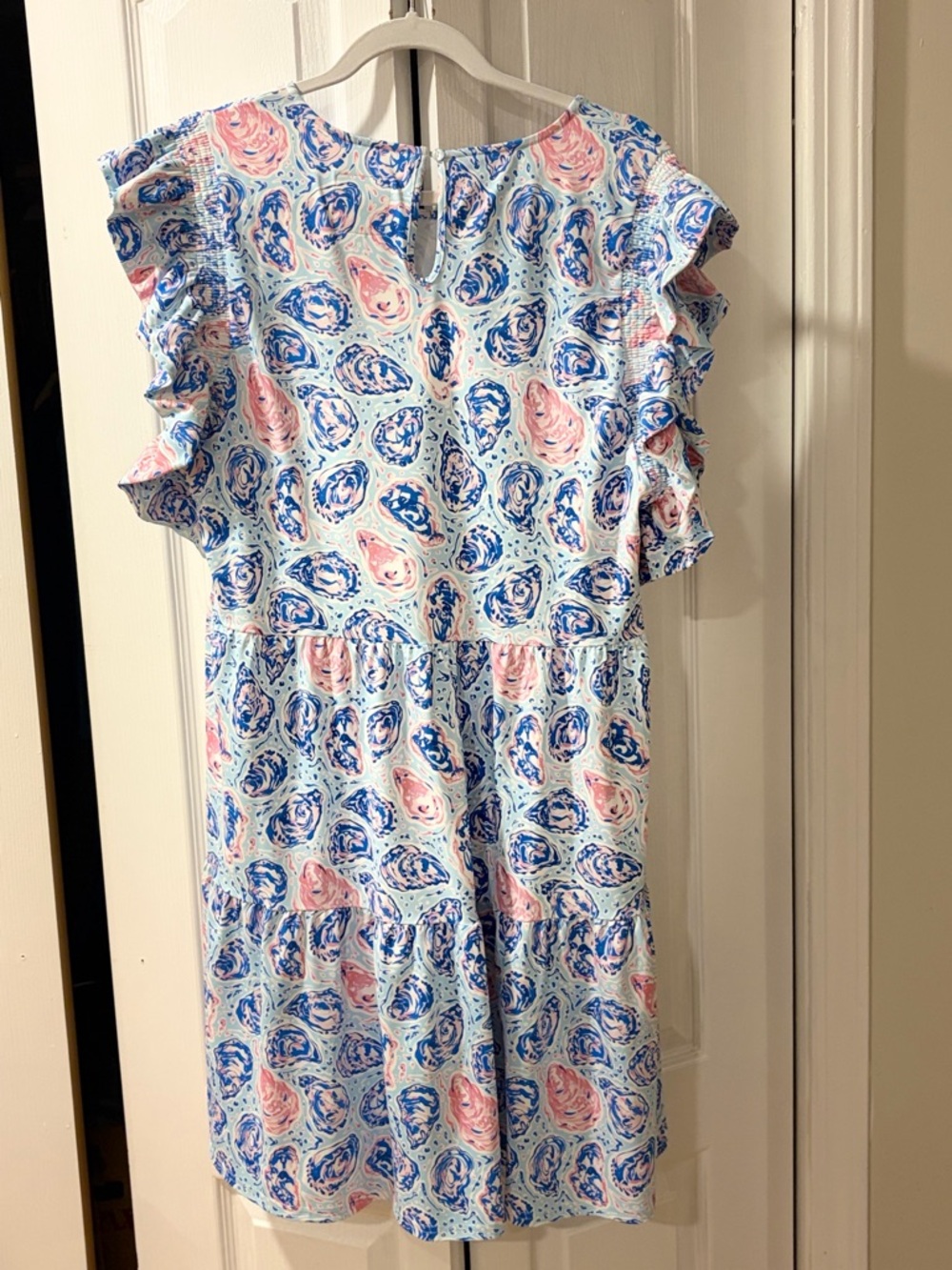 Simply Southern Oyster Print Dress | Coastal Preppy Ruffle Sleeve Tiered Dress - Picture 3 of 6